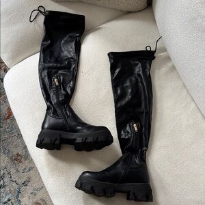 Black Over-the-Knee Boots with Chunky Soles